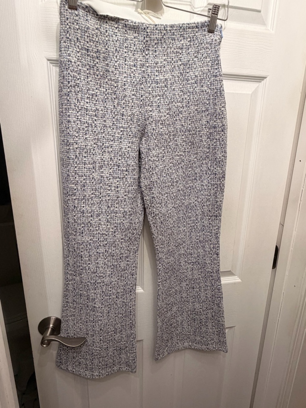 Zara Two-Tone tweed Wide-Leg Pants in Light Gray and Navy